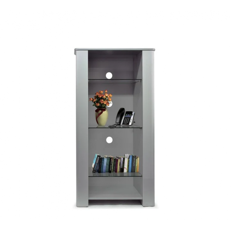 TEKNO CON - Ραφιέρα μελαμίνης, με 4 γυάλινα ράφια ασφαλείας, σε ασημί χρώμα. 63*45*123