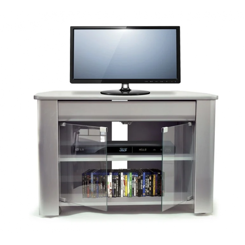 TEKNO TV - Έπιπλο τηλεόρασης με πορτάκια και συρτάρι, σε ασημί χρώμα. 93*60*64