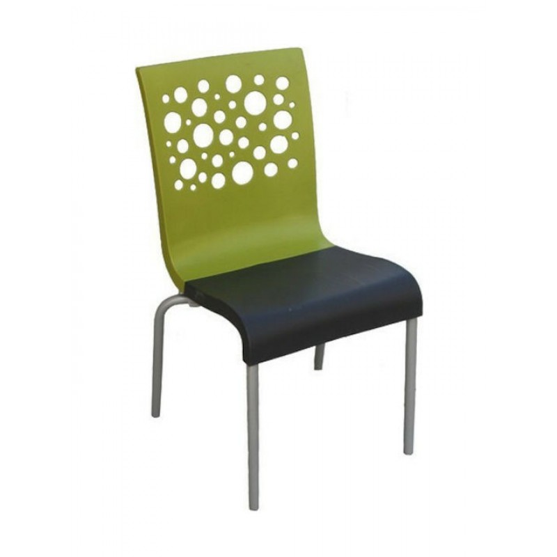 BUBBLE  Στοιβαζόμενη καρέκλα με σκελετό από αλουμίνιο, πράσινη πλάτη και κάθισμα γκρι πολυπροπυλενίου. 53x56x88. 0702-2306