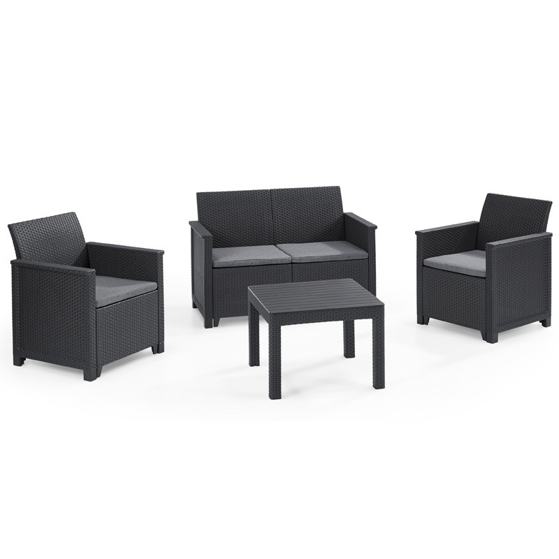 EMMA LOUNGE SET (POLYRATTAN) χρώμα ανθρακί   σετ 4 τμχ   1 διθέσιο καναπέ  2 πολυθρόνες και 1 τραπεζάκι 