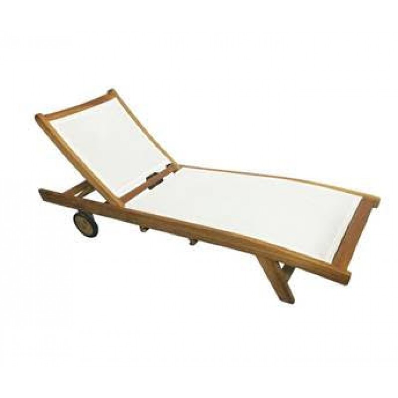 ΚILDA/Δ  TEAK   Ξύλινη ξαπλώστρα από teak με καμπυλότητα με  ρόδες κύλισης και συρόμενο τραπεζάκι 