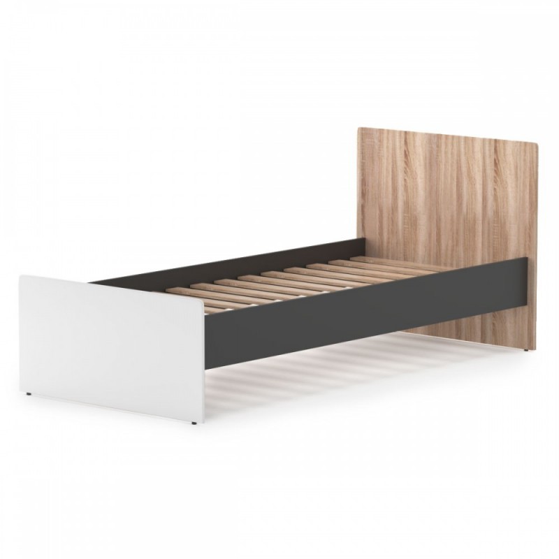 Alex Κρεβάτι 90x200cm Μονό Με Τάβλες Γραφίτης-Λευκό-Sonoma.