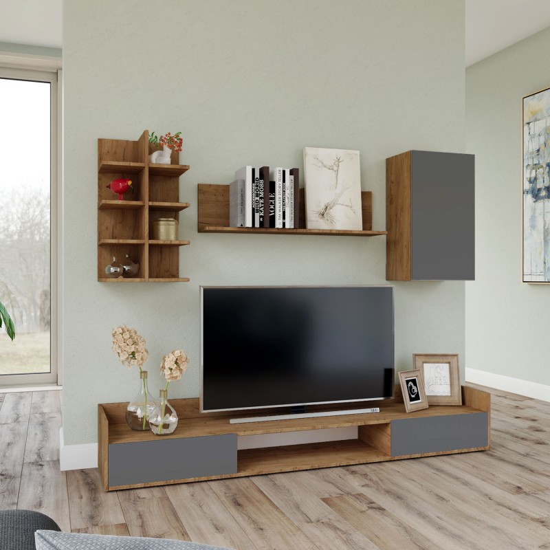 Σύνθεση τηλεόρασης Callisto Σκούρο Δρυς-Γραφίτης 200x40x180cm