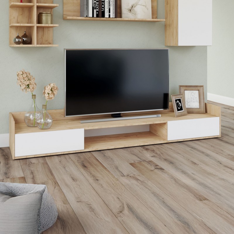 Έπιπλο TV Callisto Χρυσό Δρυς-Λευκό 200x40x30cm