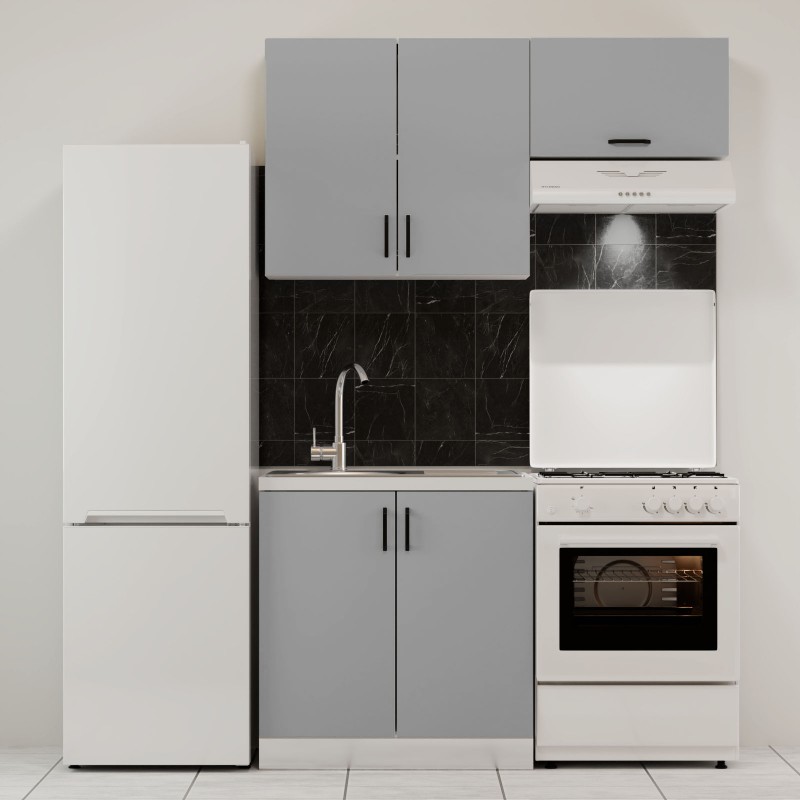 Κουζίνα Modest Σετ 3 Κουτιών Γκρι Άνω Κουτιά 140cm Κάτω 80cm