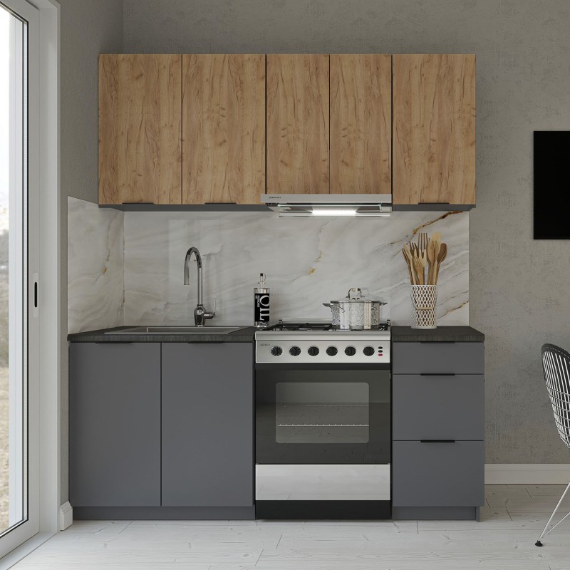 Κουζίνα Samos Craft 5 Τεμαχίων Γραφίτης-Χρυσό Δρυς