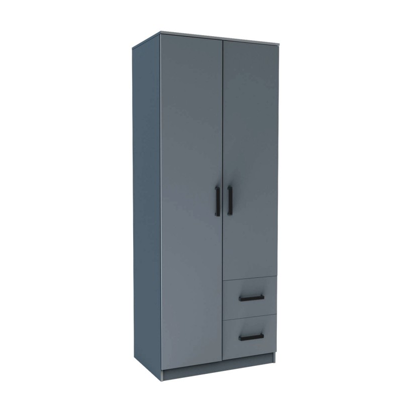 Ντουλάπα Δίφυλλη με συρτάρια Simple Γραφίτης 80x52x205cm