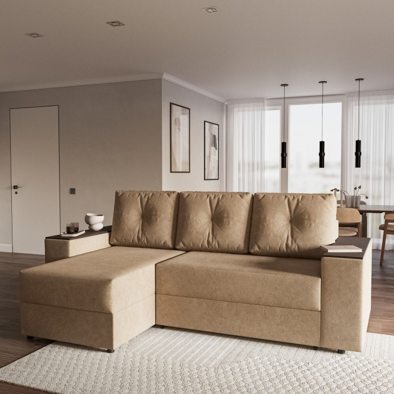 Triumph Γωνιακός Καναπές Κρεβάτι με Αναστρέψιμη Γωνία Μπεζ 241x147x94cm