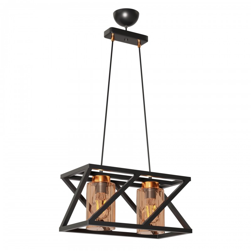 Φωτιστικό Κρεμαστό Δίφωτο Μεταλλικό Μαύρο Ε27 40*25*70cm