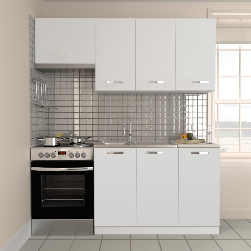 Κουζίνα Charlotte Σετ 3 Λευκή με μεταλλικά χερούλια Σετ 5 κουτιών 3 τρέχ. Μέτρα