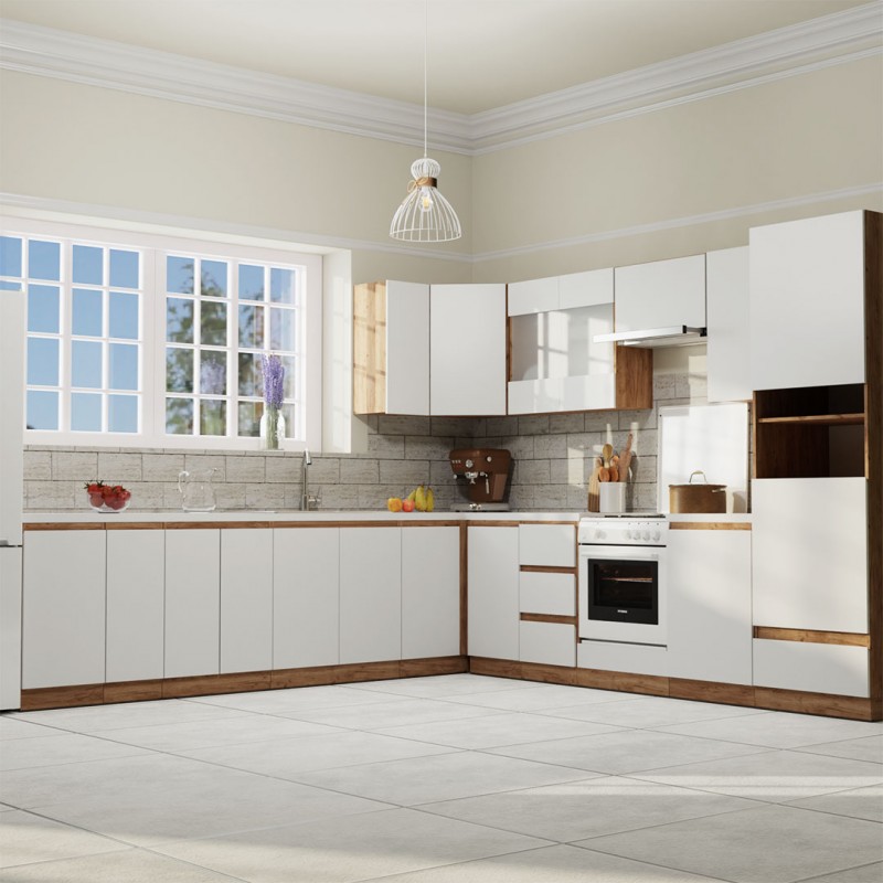 Κουζίνα Soft Σέτ 15 τεμαχίων Λευκό με βελανιδιά