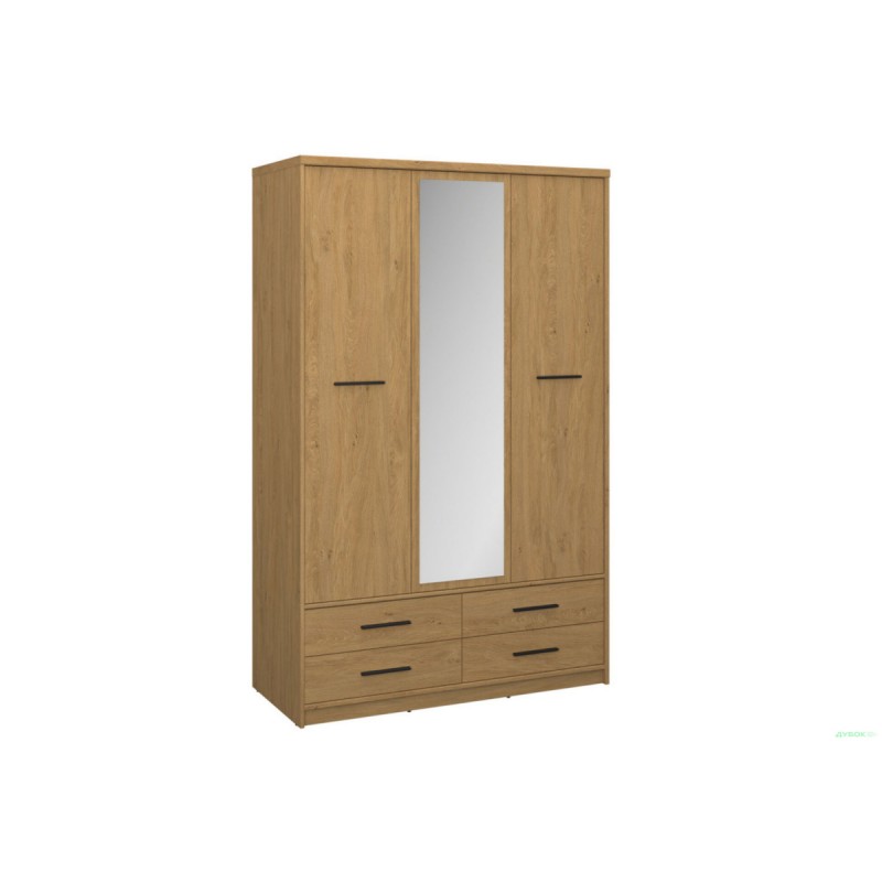 Ντουλάπα Τρίφυλλη με καθρέφτη Pavi Βελανιδιά 124.6x55.1x197.2cm