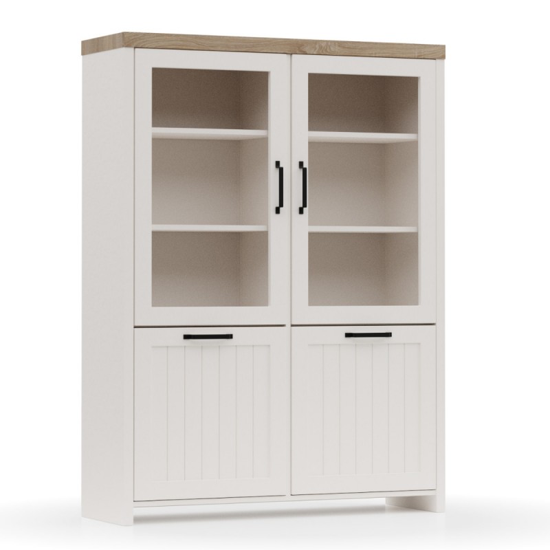 Bιτρίνα VERNE Δίφυλλη  114.8x37.2x153cm Λευκό/Φυσικός Δρυς