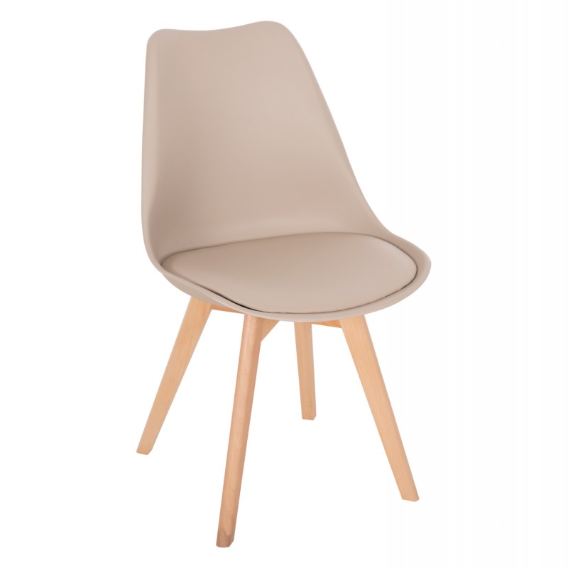 Καρέκλα LORA 47x56.6x82cm Καπουτσίνο με Ξύλινα Πόδια και Μαξιλάρι