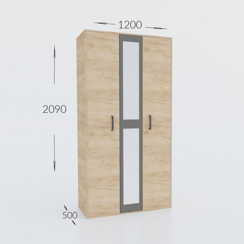 Ντουλάπα Viva 2D Χρυσό Δρυς-Γραφίτης 120x50x209cm