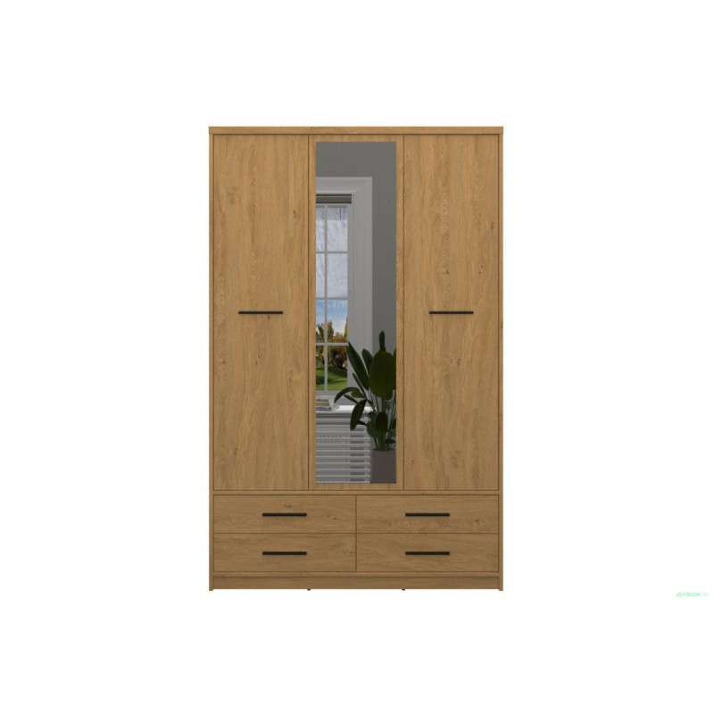 Ντουλάπα Τρίφυλλη με καθρέφτη Pavi Βελανιδιά 124.6x55.1x197.2cm