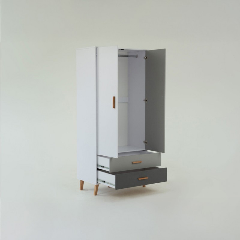 Ντουλάπα Timmy 2D2S Λευκό-Γραφίτη-Γκρι 90x50x199cm