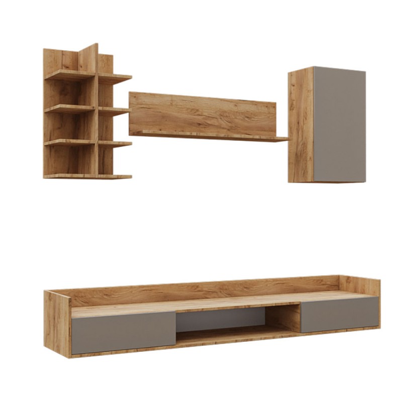 Σύνθεση τηλεόρασης Callisto Χρυσό Δρυς-Γκρεζ 200x40x180cm