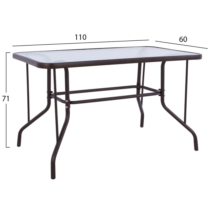 Τραπέζι Venus Καφέ με Γυάλινη επιφάνεια 110x60x71cm