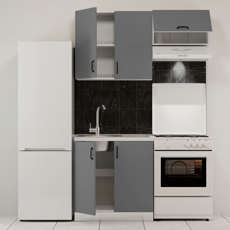 Κουζίνα Modest Σετ 3 Κουτιών Ανθρακί Άνω Κουτιά 140cm Κάτω 80cm