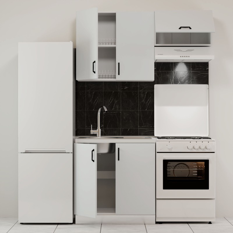 Κουζίνα Modest Σετ 3 Κουτιών Λευκό Άνω Κουτιά 140cm Κάτω 80cm