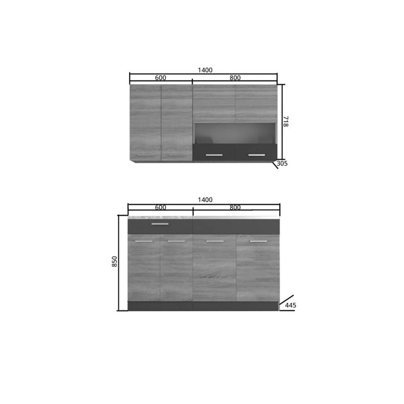 Κουζίνα Alina Σετ 2-8 (δυνατ. επέκτασης) Σονόμα-Μόκκα Σετ4 κουτιών (2.8 τρέχ. Μέτρα)