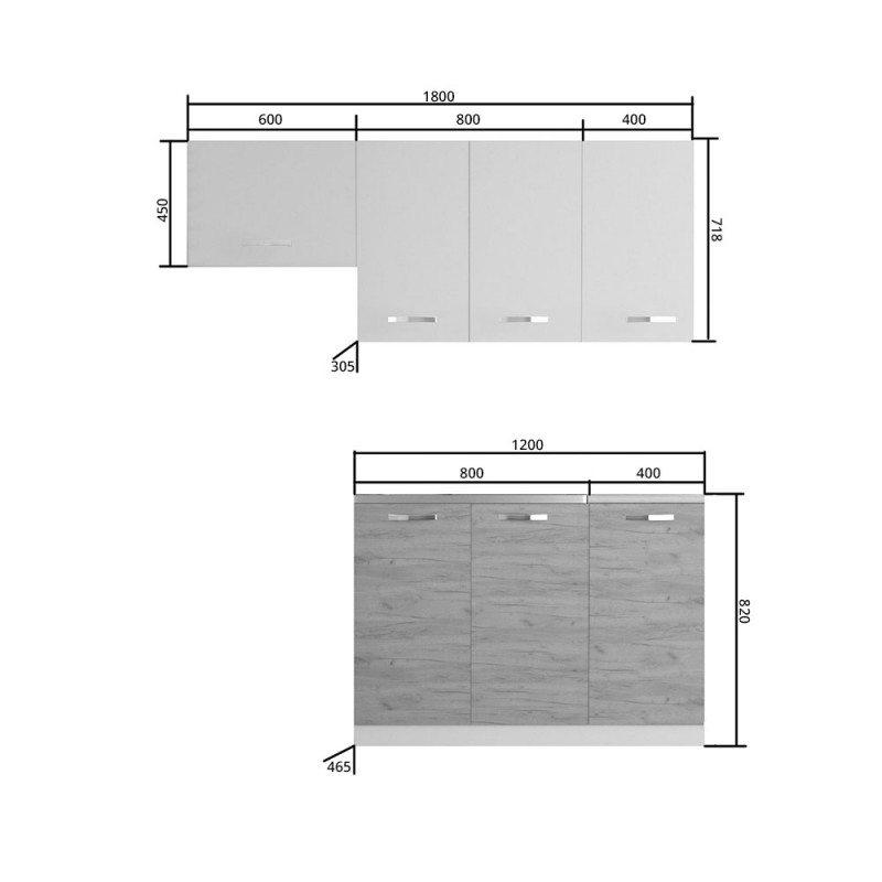 Κουζίνα Charlotte Σετ 3 Λευκή με μεταλλικά χερούλια Σετ 5 κουτιών 3 τρέχ. Μέτρα