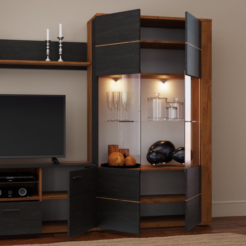 Βιτρίνα Δίφυλλη ADEL Καπνού (tobacco) με γκρί 95.1x39.6x167.5εκ