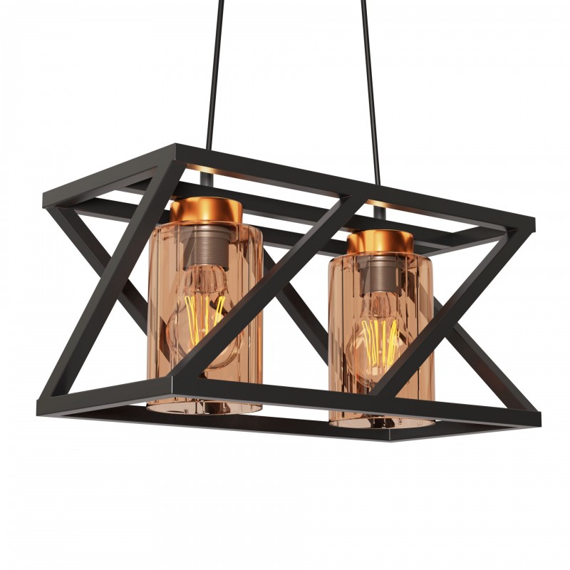 Φωτιστικό Κρεμαστό Δίφωτο Μεταλλικό Μαύρο Ε27 40*25*70cm