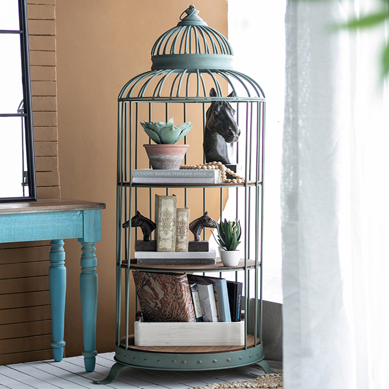 Ραφιέρα Κλουβί με 3 Ξύλινα MDF Ράφια και Μεταλλικό Σκελετό (66x61x169)