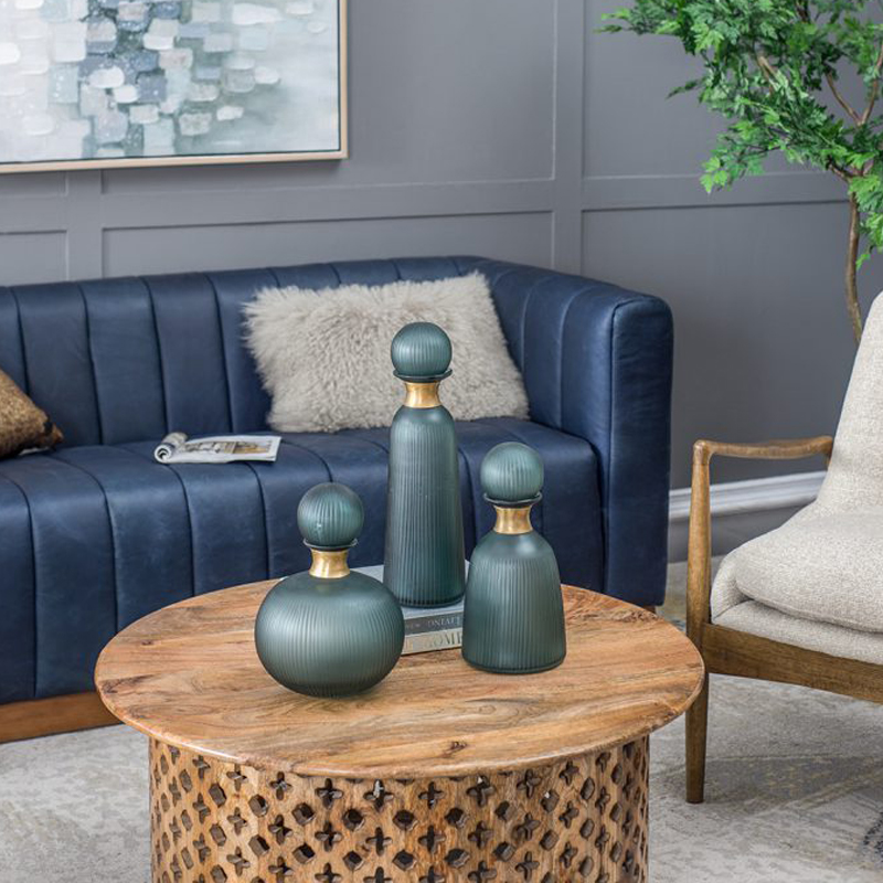 Βάζα γυάλινα πράσινα με καπάκι Σ/3 55X5X16.5 6X6X12.5 8X8X11