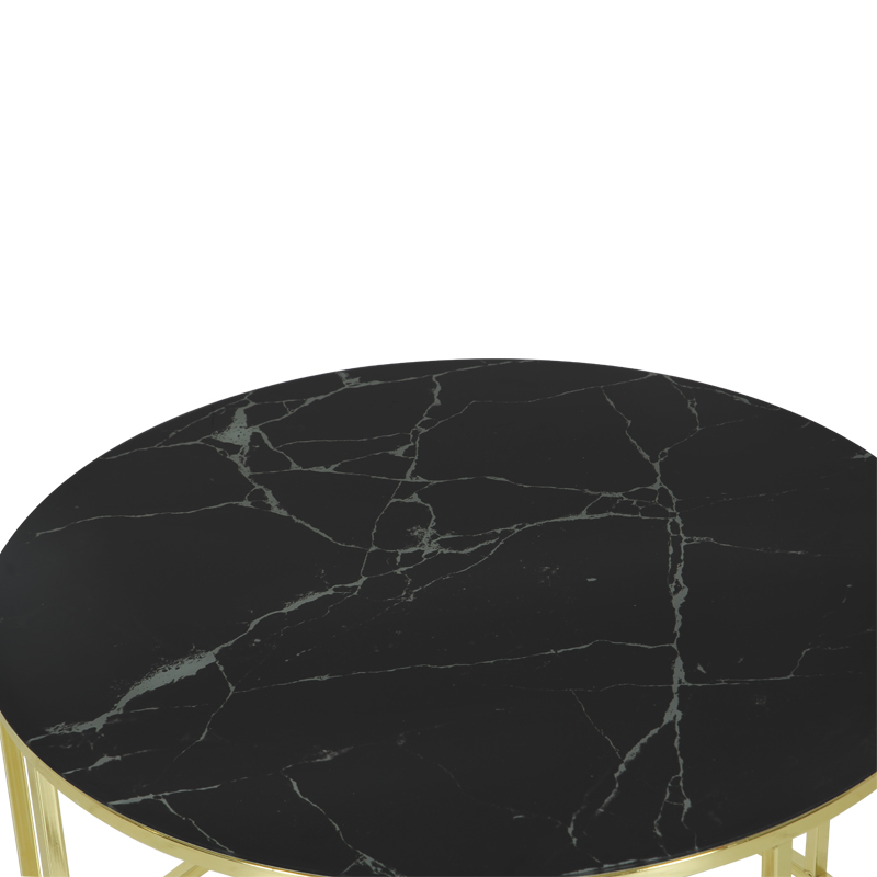 Τραπέζι σαλονιού μεταλλικό Φ75x45 χρυσό με μαύρο μάρμαρο καπάκι