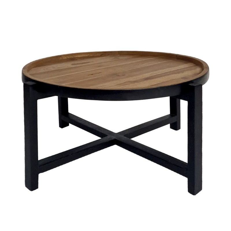 Artekko Munggur Ξύλινο Τραπέζι Σαλονιού σε Φυσική Απόχρωση με Μαύρο Σκελετό (Φ74x38)cm