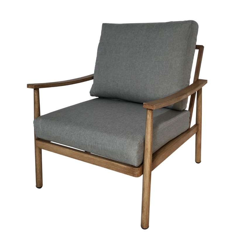 Artekko Alu Αναπαυτική Γκρι Ξύλινη Πολυθρόνα Κήπου (70x77xx72)cm