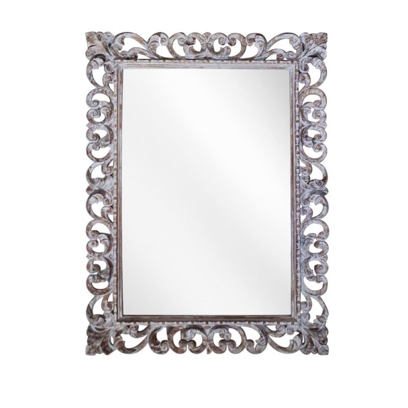 Artekko Mirroki Ξύλινος Λευκός Πατίνα Σκαλιστός Καθρέπτης Τοίχου (120x90)cm