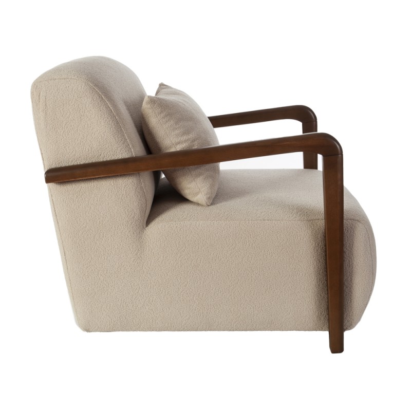 Artekko Plus Μπεζ Υφασμάτινη Πολυθρόνα με Ξύλινα Μπράτσα (74x90x75)cm