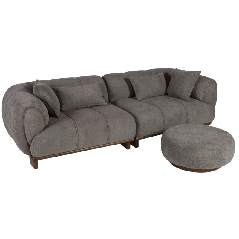 Artekko Ponpon Γκρι Τριθέσιος Καναπές με Μπουκλέ Ύφασμα (250x100x70)cm