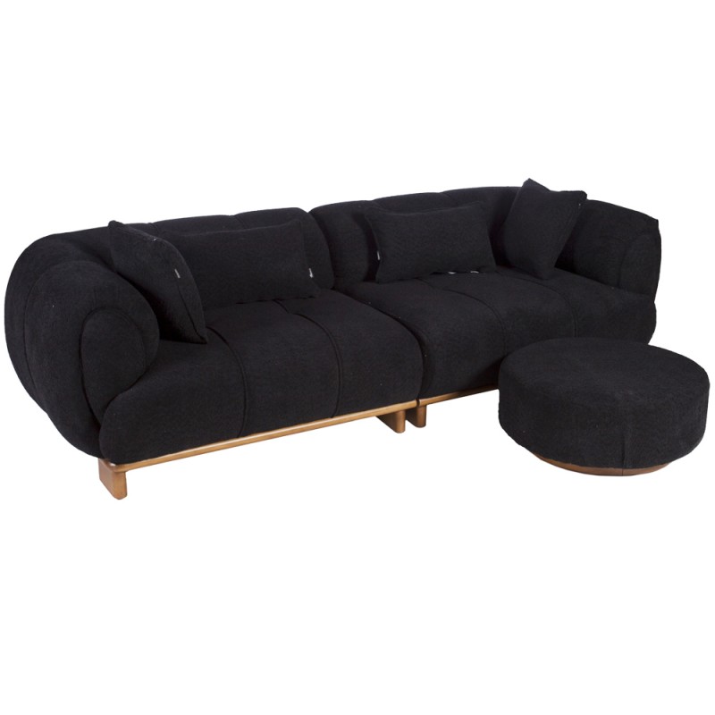 Artekko Ponpon Μαύρος Τριθέσιος Καναπές με Μπουκλέ Ύφασμα (250x100x70)cm