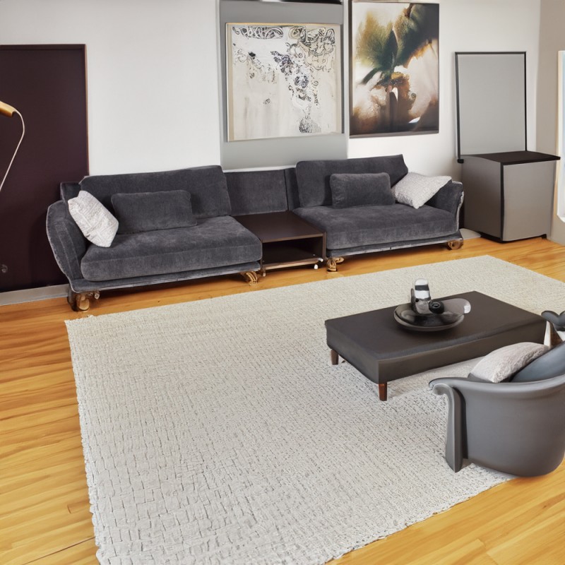 Artekko Ropera Γκρι Τριθέσιος Καναπές με Μπουκλέ Ύφασμα και 50cm Τραπεζάκι (310x95x75)cm