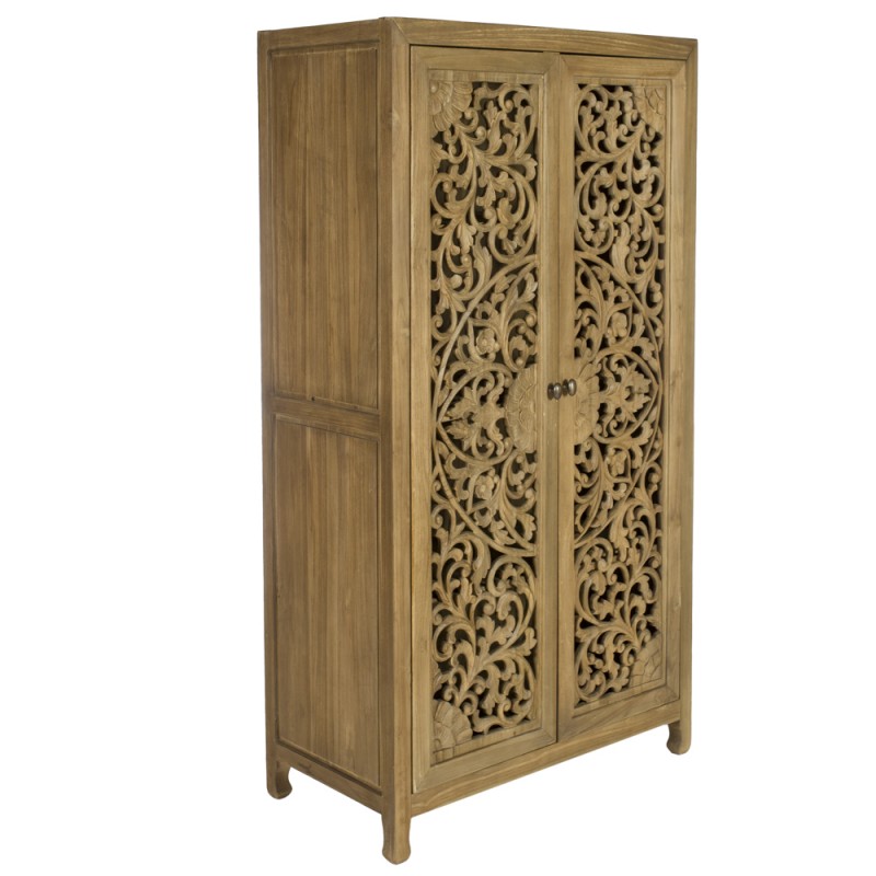 Artekko Mandala Σκαλιστή Ξύλινη Ντουλάπα σε Φυσική Απόχρωση (100x53x185)cm