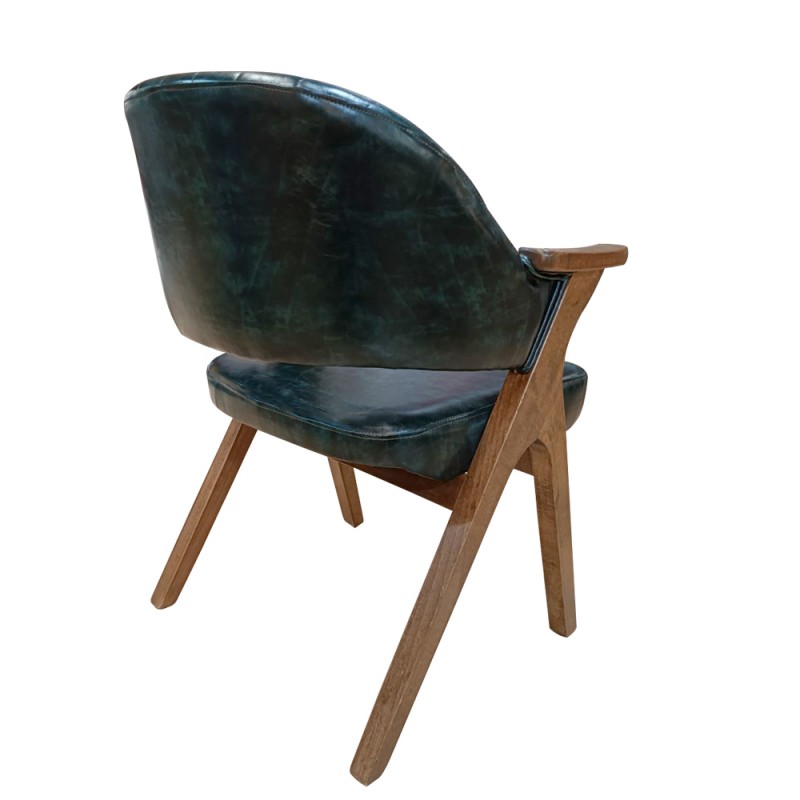 Artekko Vegas Καρέκλα με Καρυδί Ξύλινο Σκελετό και Πράσινο Τεχνόδερμα (60x60x83)cm