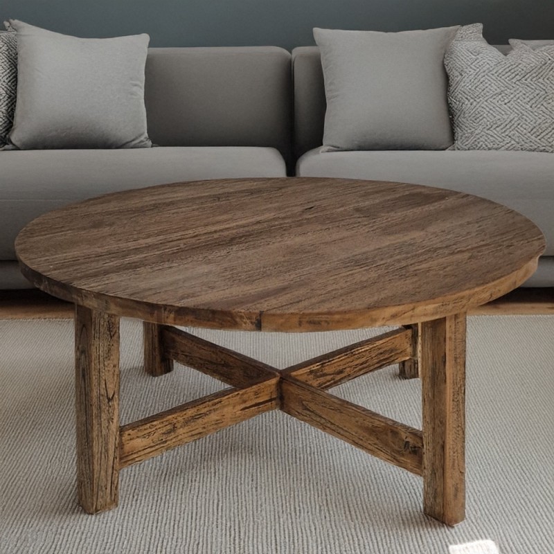 Artekko Munggur Ξύλινο Τραπέζι Σαλονιού σε Φυσική Απόχρωση με Μαύρα Νερά (Φ90x41)cm