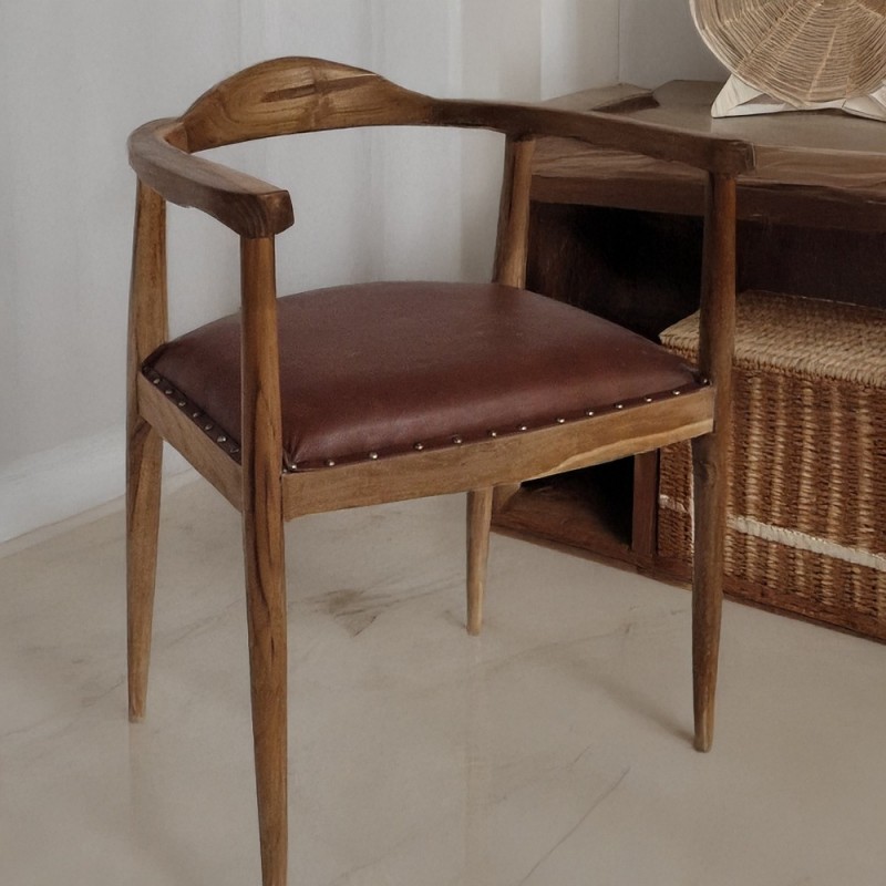 Artekko Munggur Ξύλινη Καρέκλα σε Φυσική Απόχρωση με Τεχνόδερμα (58x50x70)cm