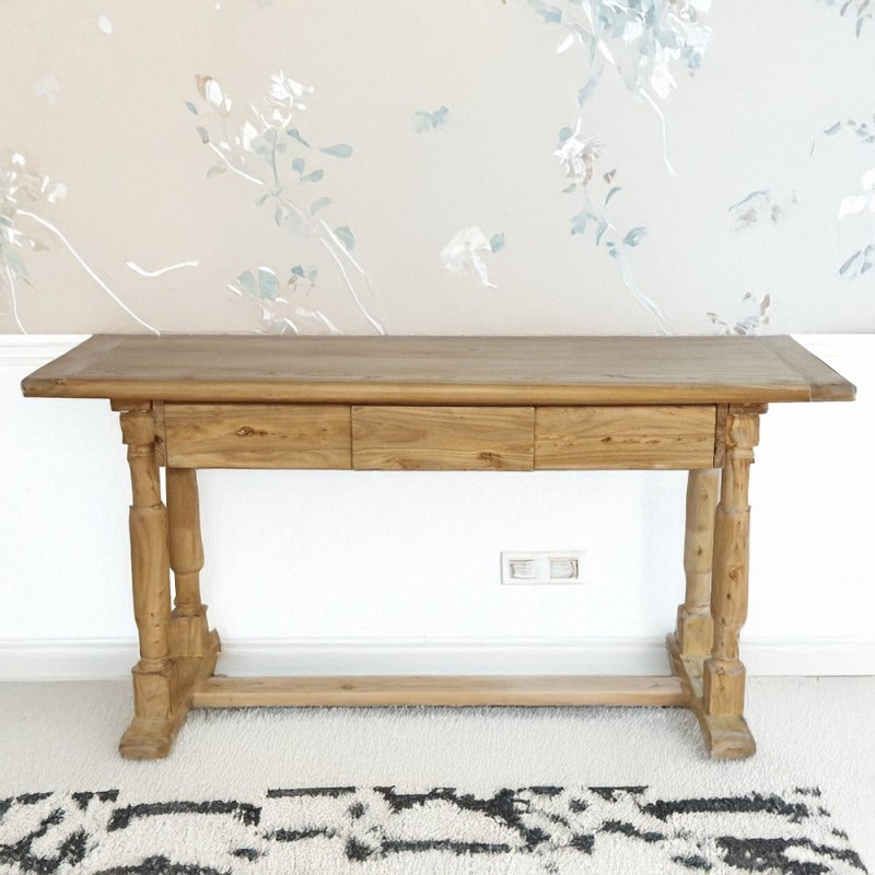 Artekko Deus Μασίφ Ξύλινη Κονσόλα σε Ανοιχτή Φυσική Απόχρωση (150x45x80)cm