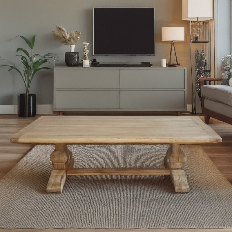 Artekko Deus Μασίφ Ξύλινο Τραπέζι Σαλονιού σε Ανοιχτή Φυσική Απόχρωση (150x77x45)cm