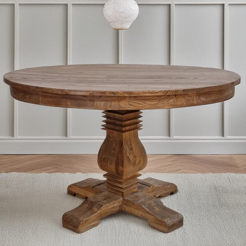 Artekko Deus Μασίφ Ξύλινο Τραπέζι Ροτόντα σε Φυσική Απόχρωση (Φ120x78)cm