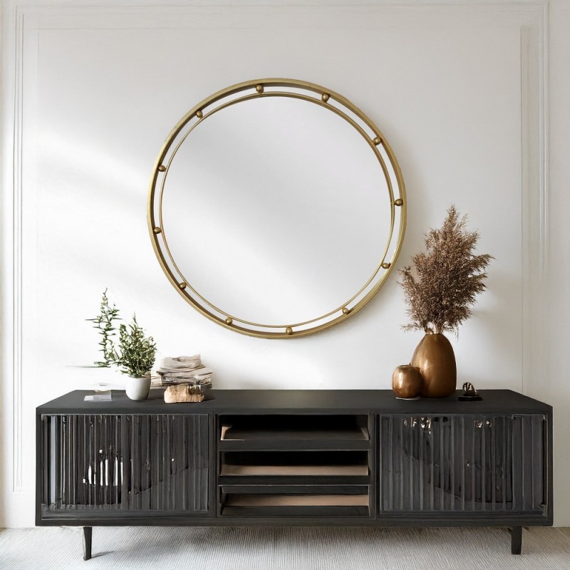 Artekko Dia Χρυσός Μεταλλικός Στρογγυλός Καθρέπτης Τοίχου (80x3.5x80)cm