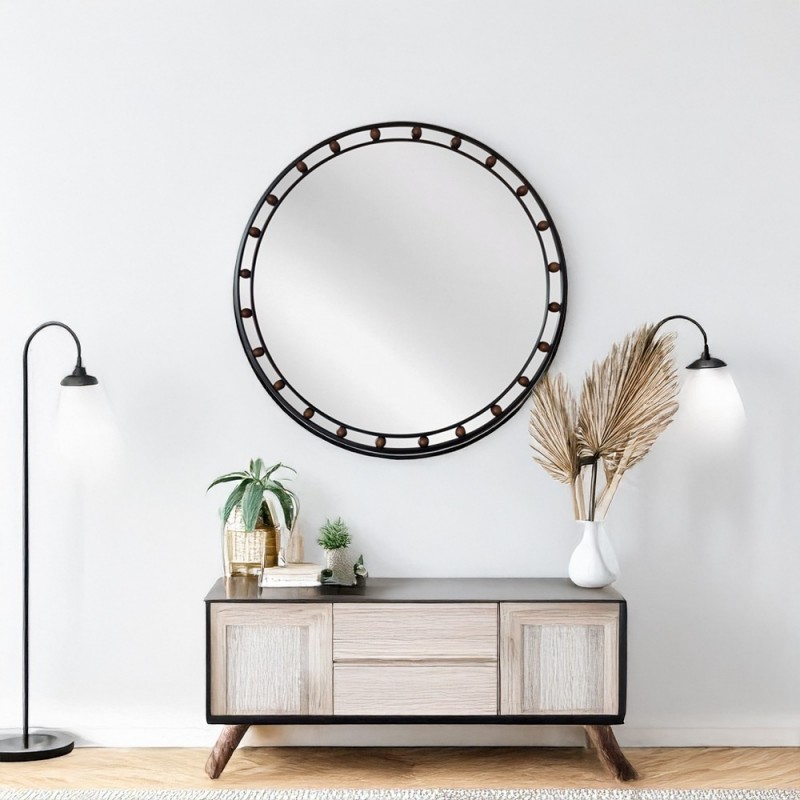 Artekko Dia Μαύρος Μεταλλικός Στρογγυλός Καθρέπτης Τοίχου (80x3x80)cm