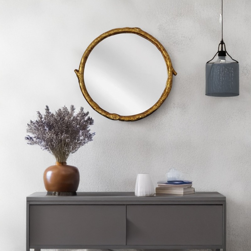 Artekko Dia Χρυσός Ξύλινος Στρογγυλός Καθρέπτης Τοίχου (88x4x80)cm