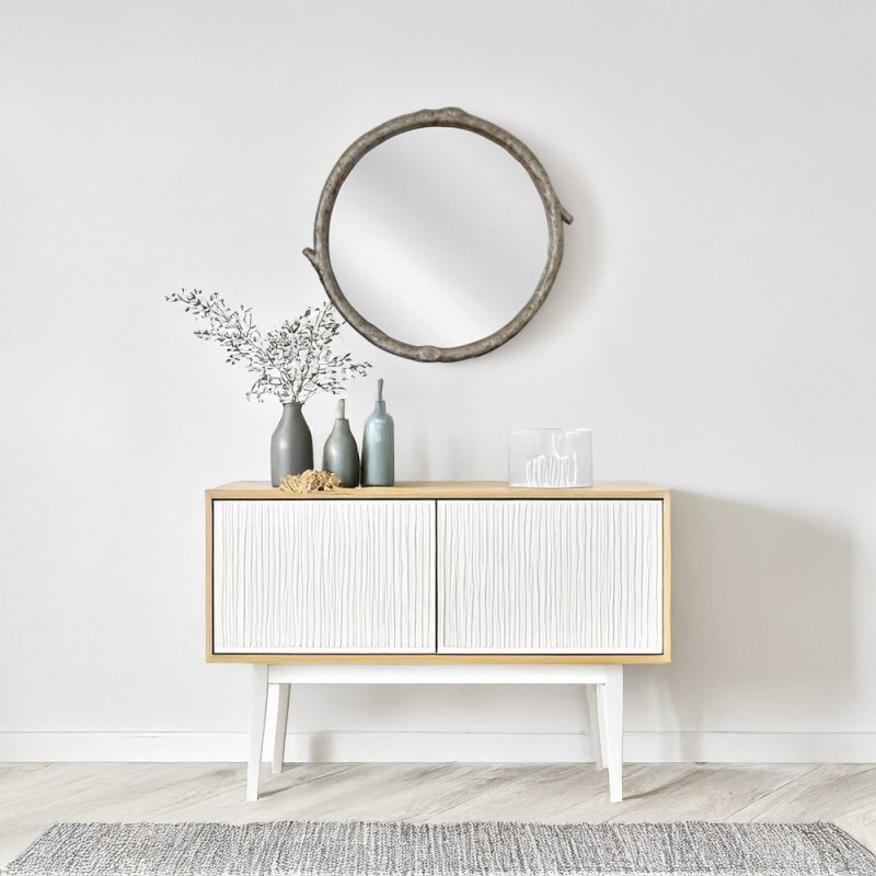 Artekko Dia Ασημί Ξύλινος Στρογγυλός Καθρέπτης Τοίχου (88x4x80)cm